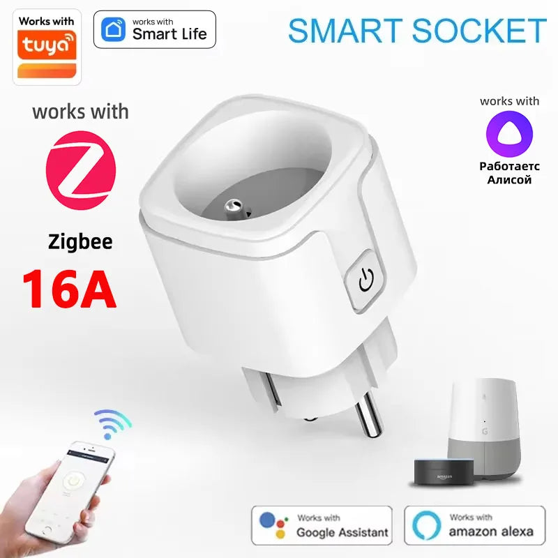 1PCS Zigbee 3,0 WiFi Smart Stecker EU Buchse Timer Adapter Outlet 16A/20A Power Monitor APP Voice control Tuya Alexa Google Alice.