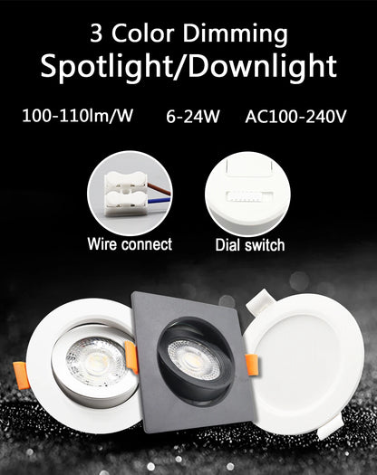 10 stücke CCT Spot Downlight Einbau LED Decke Licht 3 Farbe Eingestellt AC100-240V Zifferblatt Schalter 3000 K/4000 K/6500 K Innen Beleuchtung.