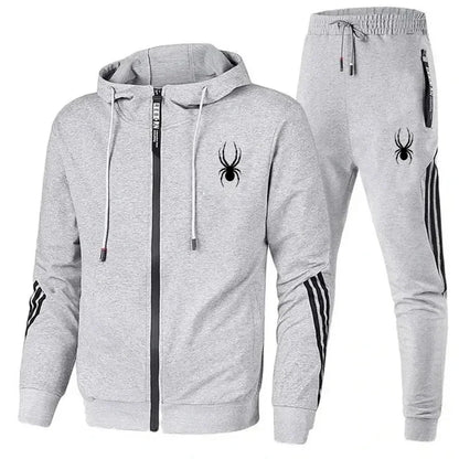 New spring and autumn men's casual sports set, outdoor jogging fashionable men's zipper jacket + skinny pants two-piece set.