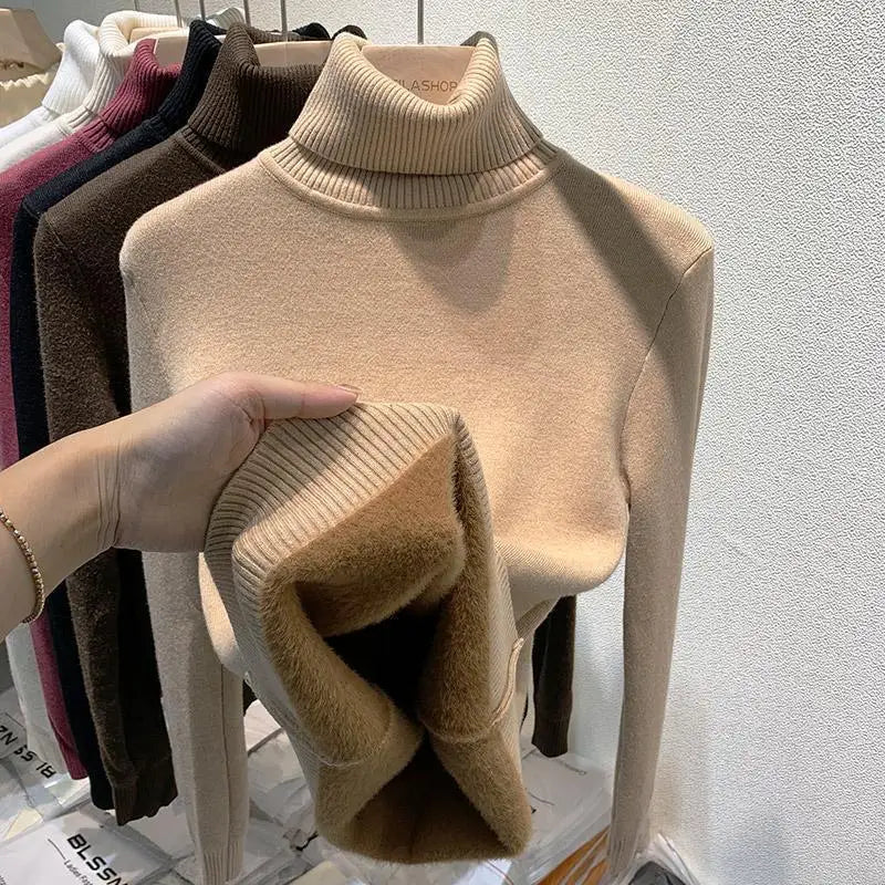 2025 neue Verdicken Hohe Kragen Pullover frauen Pullover Top Winter Warme und Weiche Einfarbig Inneren Tragen Bodenbildung Shirt.