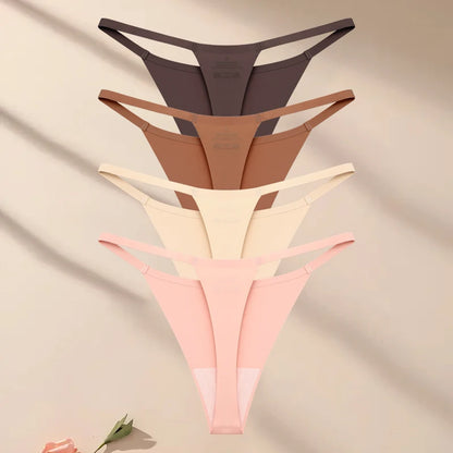 4PcsSet Seamless Ultra-thin Underwear Women Sexy Thin Belt Panties Female High Stretch Thongs Girls Breathable G-String Lingerie