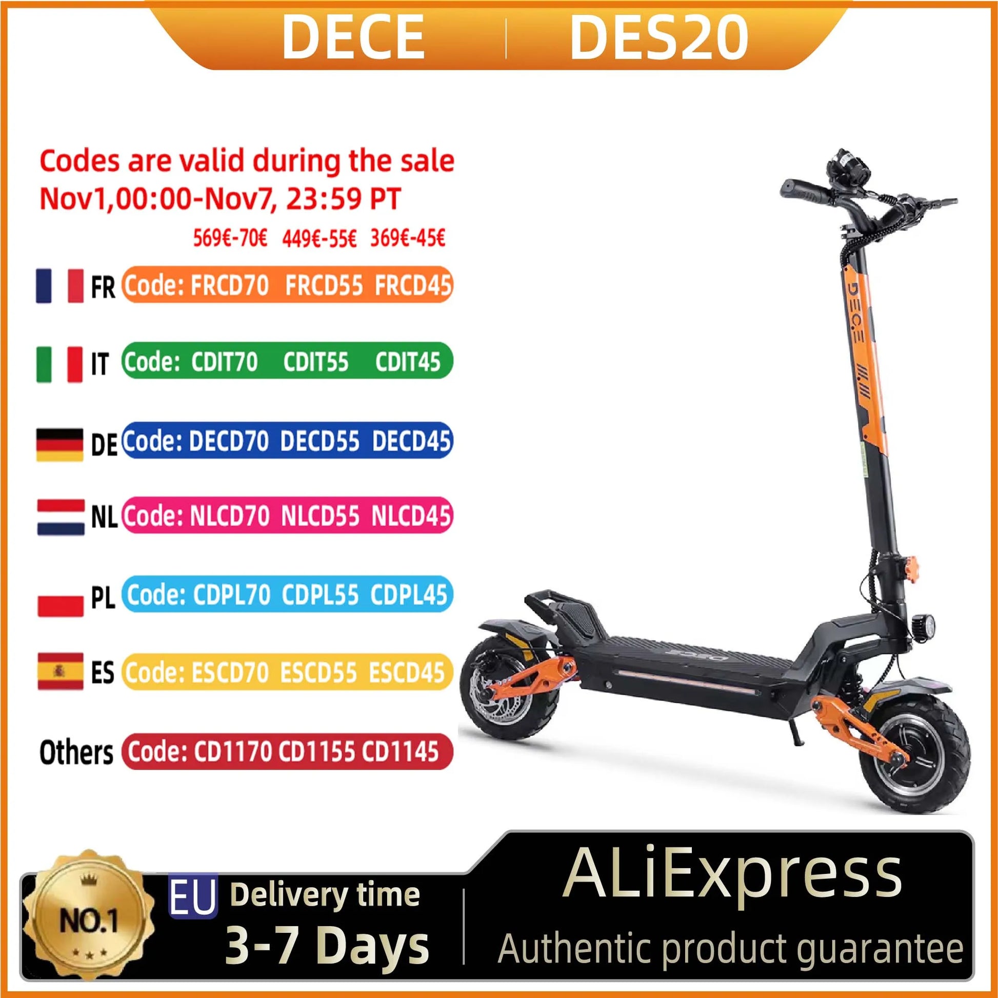 DECE DES20 Adult Electric Scooter 1200W Motor E-Scooter 48V13AH Battery 10 Inch Tire City Escooter.