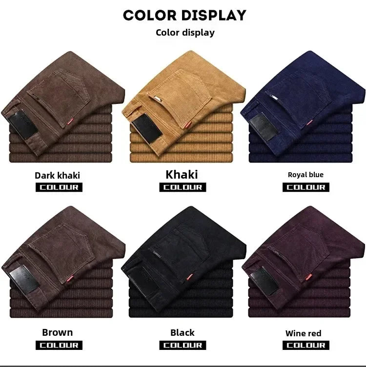2025 Spring Autumn Men's Corduroy Casual Pants Straight Leg Loose Fit Youth Winter Thick Warm Velvet Long Pants for Men Trousers.