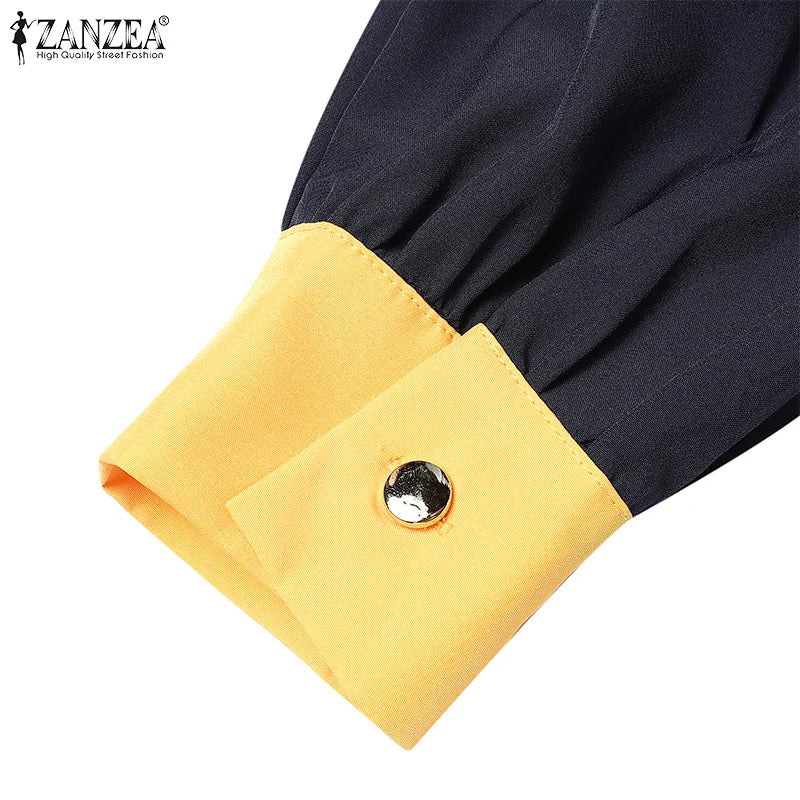 ZANZEA Women Autumn Patchwork Long Sleeve Maxi Dresses Muslim Turkey Abaya Dress Hijab Sundress Robe Femme Loose Vestidos Kaftan.