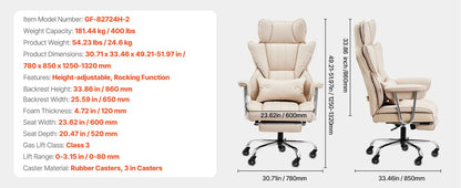 VEVOR Chefsessel Bürostuhl Drehstuhl mit hoher Rückenlehne & Fußstütze & Lendenkissen, ergonomischer Schreibtischstuhl mit 135° Neigung und einstellbarer Höhe, für Arbeit Arbeitszimmer Spielen