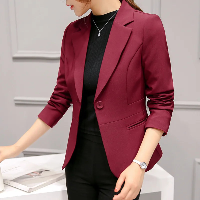 Wine Red Women's Long-sleeved Suit Jacket, Korean Style Slim Short Coat Women, Asian Size M-XXXL, Girl's Blazers..