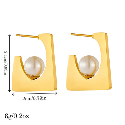 DIEYURO 316L Stainless Steel Love Pearl Round Square Fan Shaped Irregular Design Earrings Women New Trend Ear Jewelry Gift Party.