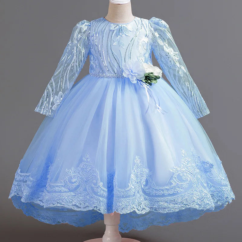 Blumen mädchen Hochzeits kleid lang ärmel ige Spitze Kleid elegante Mädchen Kunst Leistung Prinzessin Kleid Mädchen Karneval Kleidung.