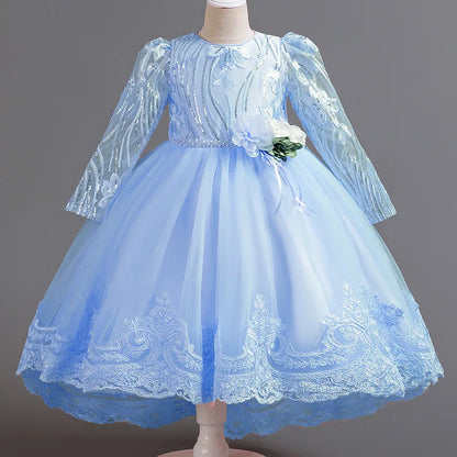 Blumen mädchen Hochzeits kleid lang ärmel ige Spitze Kleid elegante Mädchen Kunst Leistung Prinzessin Kleid Mädchen Karneval Kleidung.