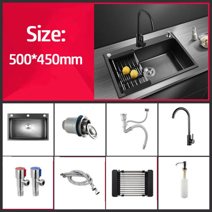 Schwarzes Nano-Waschbecken, einzelnes Waschbecken, kreative Küchenspülen aus Edelstahl, Abflussset für Zuhause, handgefertigtes Waschbecken, Küchenzubehör