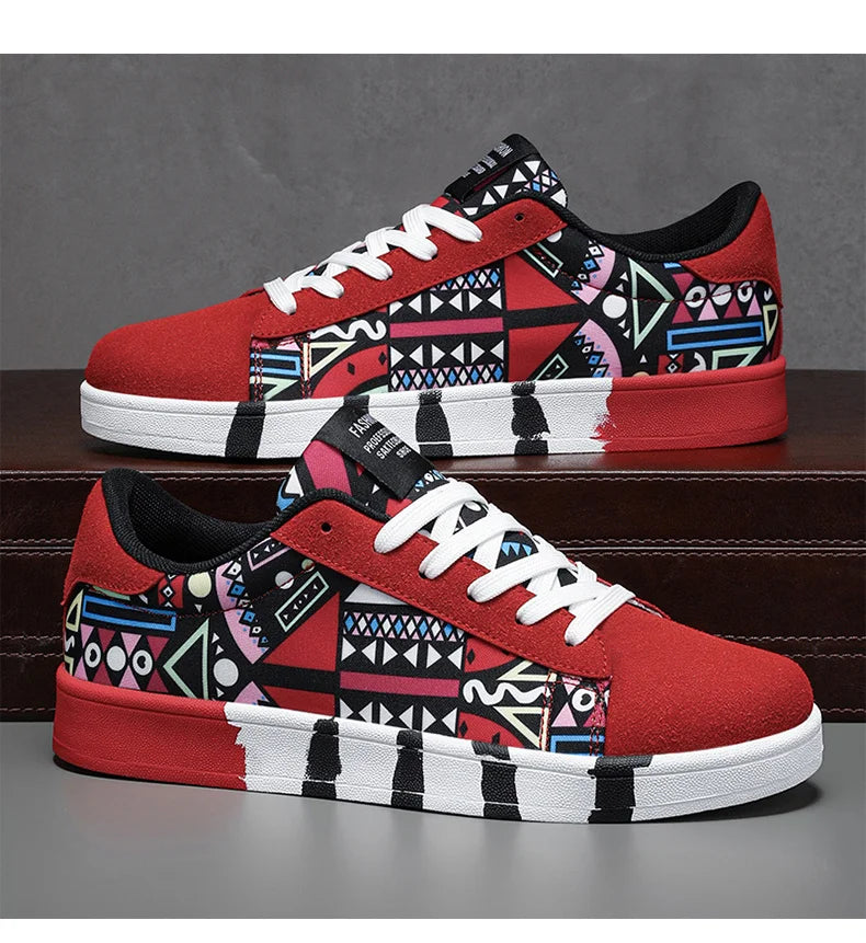 High quality Red Vulcanized Shoes For Men Unisex Casual Sneakers 46 Size Fashion Graffiti Flat Sneakers Men Skateboard Shoes