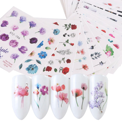 1Set Watercolor Xmas Flower Sticker Nail Decal Set Flamingo Letter Design Gel Manicure Decor Water Slider Foil CHSTZ683-706-1.