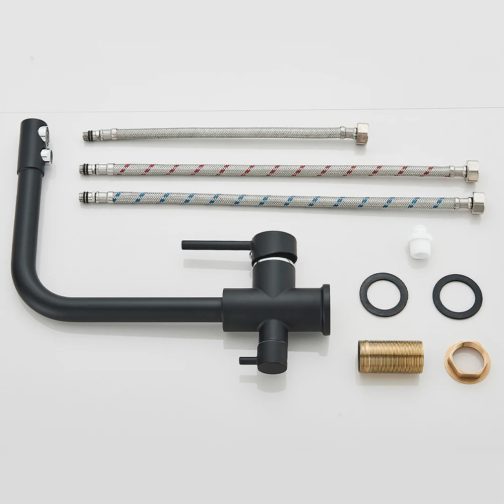 Balck Kitchen Filtered Faucet Brass Purifier Faucet Dual Sprayer Drinking Water Beige with Dot Vessel Sink Mixer Tap Torneira