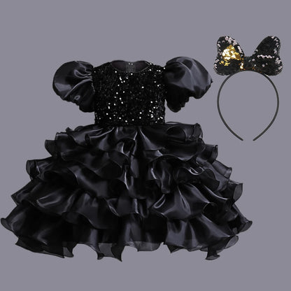Kinder kleid schwarz Prinzessin Anhänger Kleid Kinder kleid Blumen kleid 4 bis 12 Jahre Mädchen Klavier Performance Kleid.