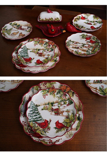 Christmas CeramicTableware Set High Grade Underglaze Colored Western Dining Plate Festival Dinner Party Cutlery Decorative Plate.