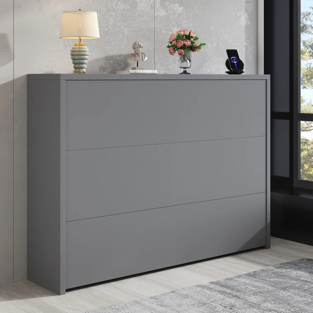 Klappbarer Schreibtisch mit Rollen und kabellosem Ladegerät – 2-in-1-Sideboard und Arbeitsplatz, mit Regal und Kippschutz, Rollen mit Bremstisch