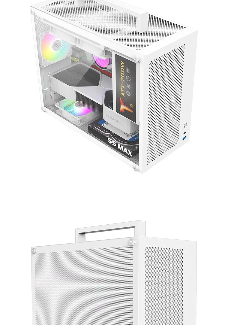 METALFISH S5 MAX Computer Case Gaming PC Chassis Support MATX/ITX 24.5*24.5cm SFX/ATX PSU 135 Mid Tower /180 WaterCooling Cooler.