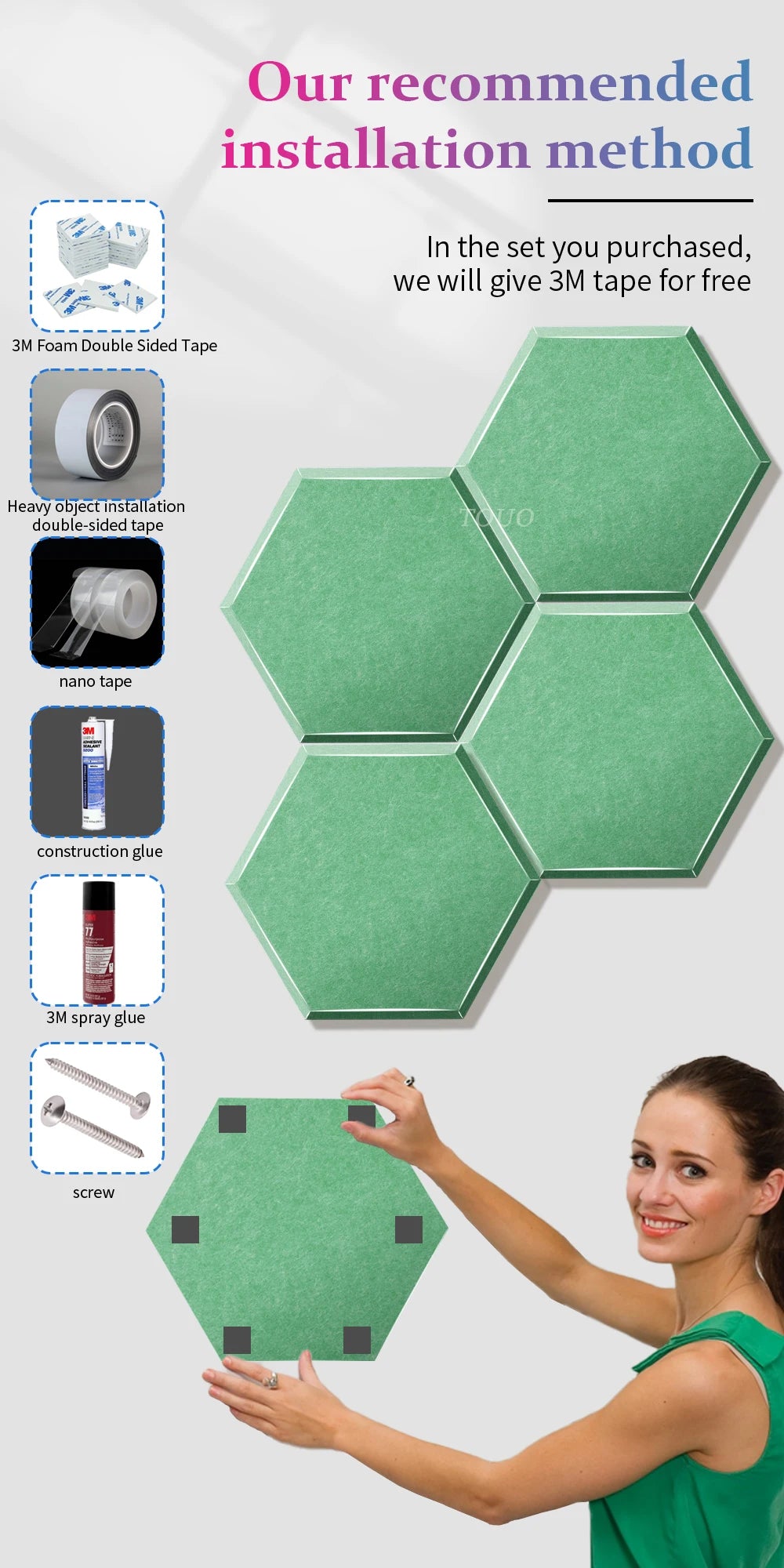 TOUO Sound Absorbing Panel 12 Pcs Studio Acoustic Panel High Density Insulation Acoustic Treatment Drum Room Wall Soundproofing