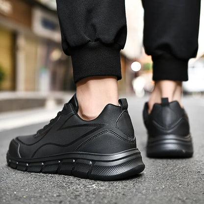 YRZL Black Running Shoes Leather Waterproof Athletic Sneakers Men Wear-resistant Men Walking Sport Shoes Comfortable Men Shoes.