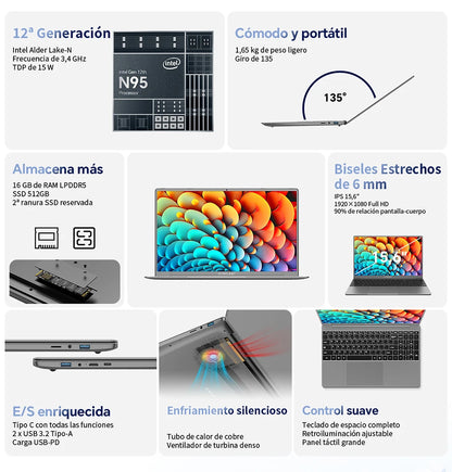 【New】Teclast F16Pro Laptop 15.6 Inch 1920X1080, 12Gb / 16Gb Ram, 256Gb / 512Gb Rom, Backlit Keyboard, for Intel N95, Mini-Hdmi.