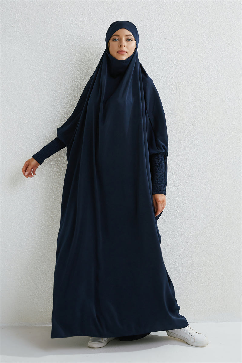 Muslimische Abaya mit Kapuze, Smockärmel, einteiliges Gebetskleid, Damen, Jilbab, islamische Kleidung, Dubai, Saudi-Arabien, schwarze Robe, türkische Bescheidenheit