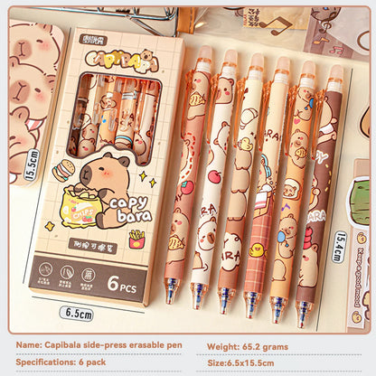 Capybara löschbare Stifte, 6 Stück, nachfüllbare Tinte, Gelstift, wischfrei, niedliches Tier, Schulbedarf für Studenten, Büro, Schreibwaren, Geschenke.