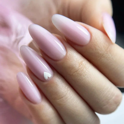 White French Style Fake Nails Gentle Pink Press on Nails 3D Bowknot Design Almond Charm Manicure Korean Fashion False Nail 24Pcs.