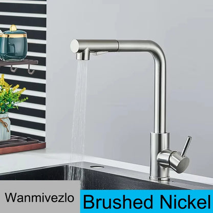 Pull Out Kitchen Sink Faucet Two Model Stream Sprayer Nozzle Stainless Steel Hot Cold Wate Mixer Tap Deck