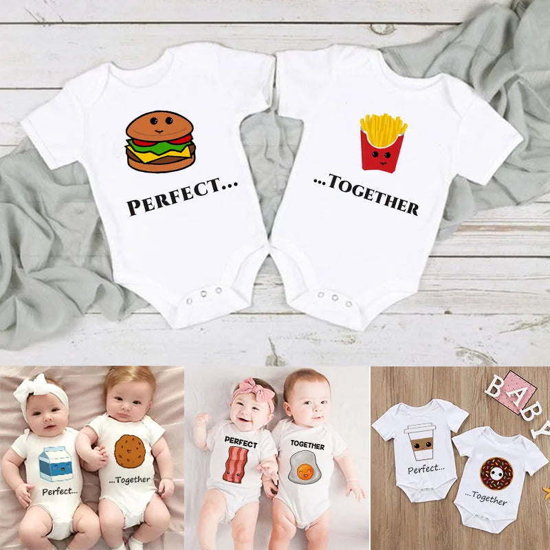 Perfect Together Twin Babykleidung Lustige Zwillings-Outfits Strampler Junge Mädchen Duschgeschenk Sommer Kurzarm-Bodys Bruder/Schwester.