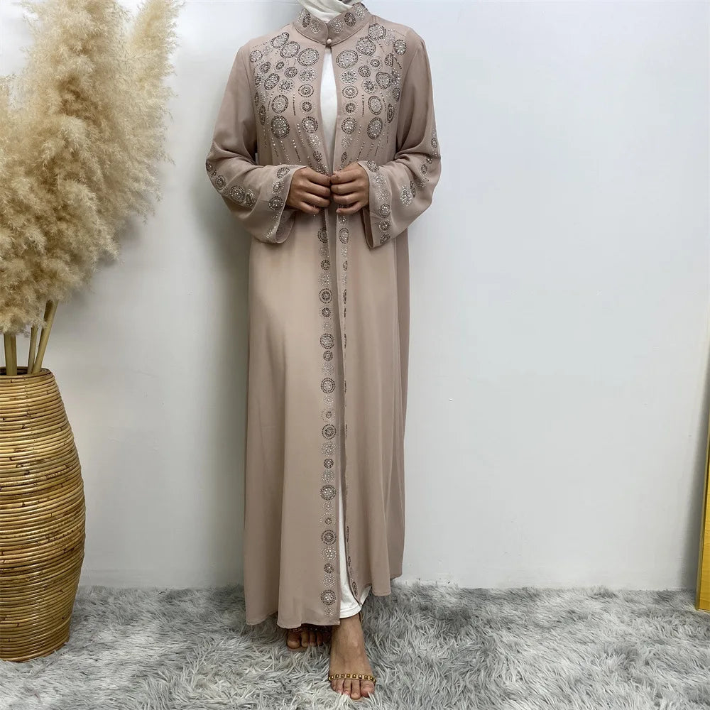 Luxury Diamonds Kimono Open Abayas for Women Muslim Dress Morocco Kaftan Dubai Turkey Party Gown Kebaya Islam Jalabiya Ramadan