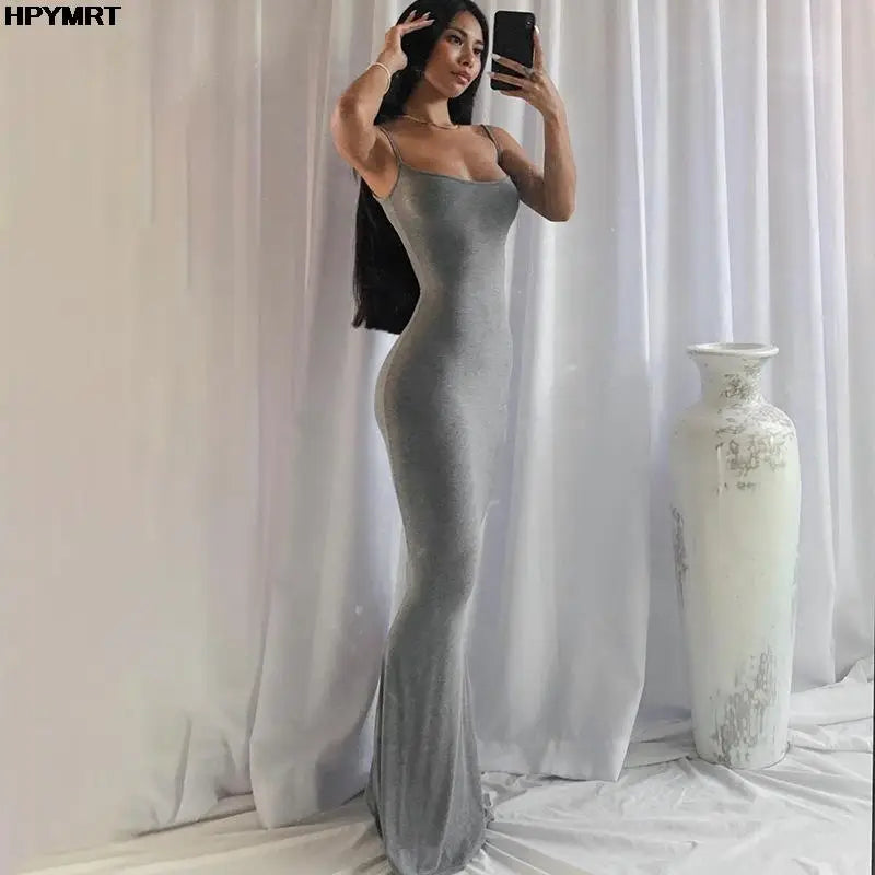 Satin Slip Sleeveless Backless Dünne Sexy Maxi Kleid 2022 Frühling Frauen Party Y2K Concise Bodycon Elegante Kleider Weibliche Kleidung.