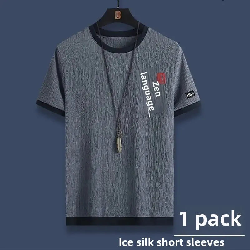 Summer Casual Ice Silk Short Sleeve T-Shirt Shorts Set for Men Fashionable Two-Piece Outfit Lightweight Sportswear Combo