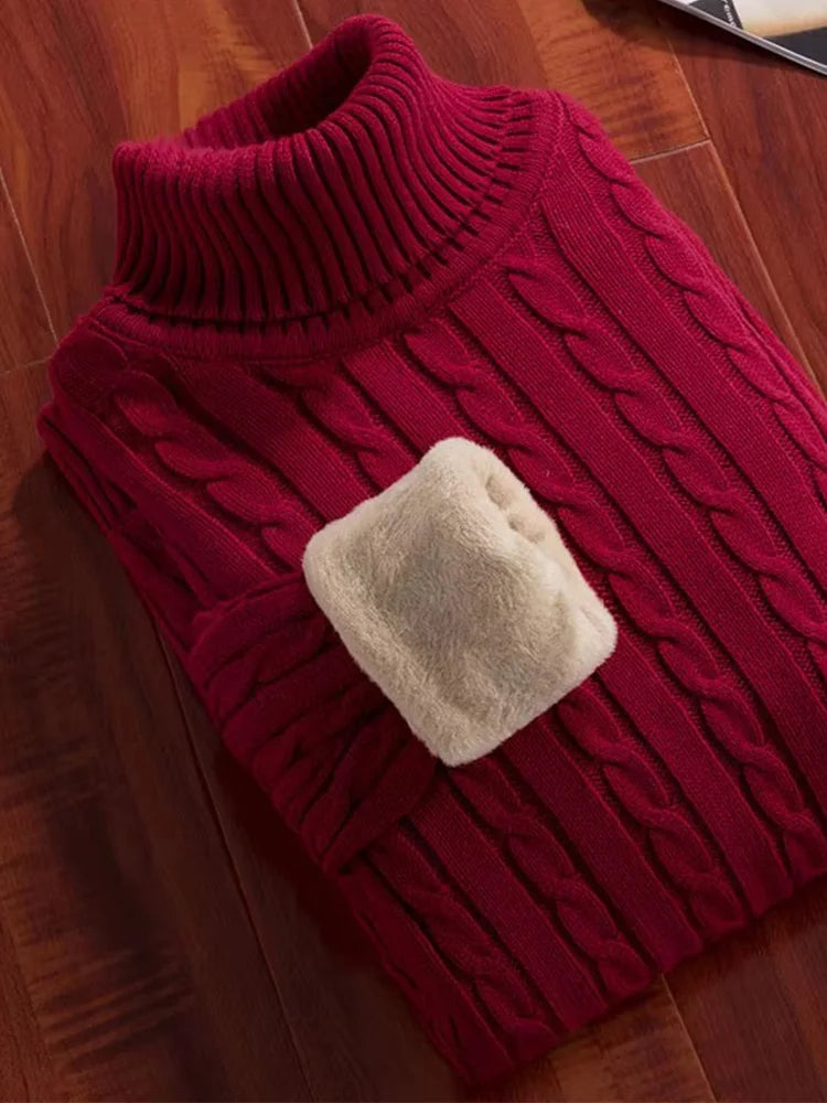 Men's Pullovers Velvet Thickened Sweater Men's Winter Turtleneck Base Shirt Thick Knitted Shirt Warm Men's Inner Clothes.