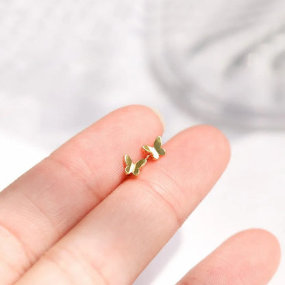 silver-plate Gold Color Mini Small Butterfly Heart Stud Earring For Women Cartilage Helix Tragus Ear Piercing Jewelry Gift.