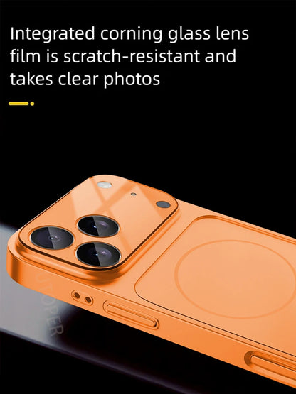 Official Orange Magsafe Magnetic Glass Phone Case for iPhone 17 Air 16 15 14 13 Pro Max Hard Shockproof Protect Matte Cover.