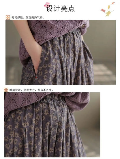 Women Casual Skirts New Arrival 2023 Autumn Vintage Style Floral Print Loose Comfortable Ladies Elegant A-line Long Skirt D536.
