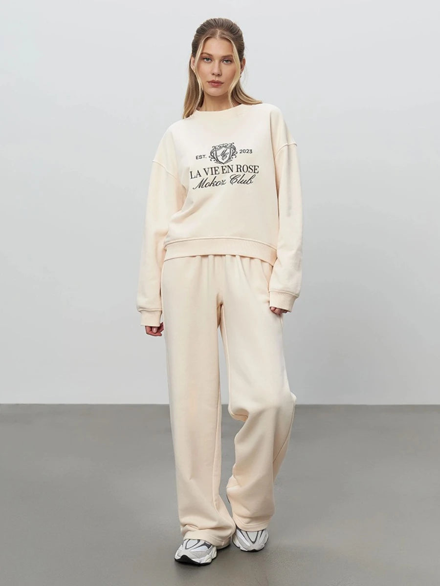 Bornladies Embroidered Hoodie Pants 2-piece Set Autumn New Casual Pants Women's O-neck Pullover Hoodie Suit