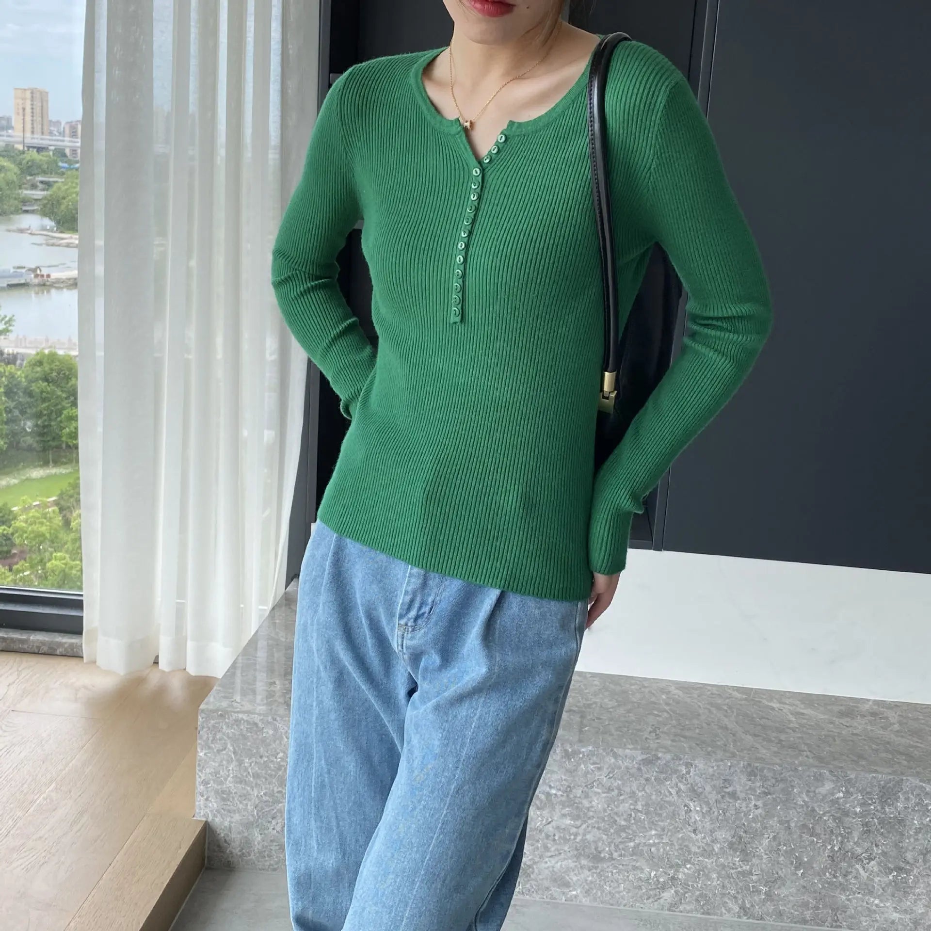 2026 frühling Herbst Grundlegende Pullover Gestrickte Frauen Pullover Taste Oansatz Pullover Weibliche Pullover Schlank Solide Bold Streifen Tops.