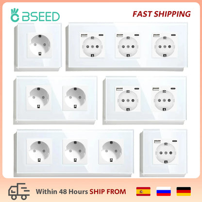 BSEED EU-Standard, einzelne Steckdose, Touch-Schalter, USB-Wandsteckdosen, Doppelsteckdosen, dreifache Steckdosen, vierfache Glassteckdosen.
