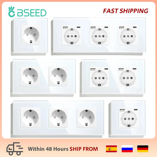 BSEED EU-Standard, einzelne Steckdose, Touch-Schalter, USB-Wandsteckdosen, Doppelsteckdosen, dreifache Steckdosen, vierfache Glassteckdosen.