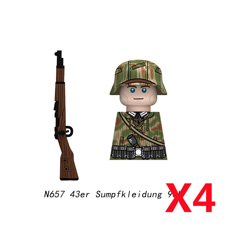Military WWII Figure Building Blocks Accessories MP40 Rocket Launcher MG42 Officer Army Camouflage Soldier Pzf 98K Toy Gift N029