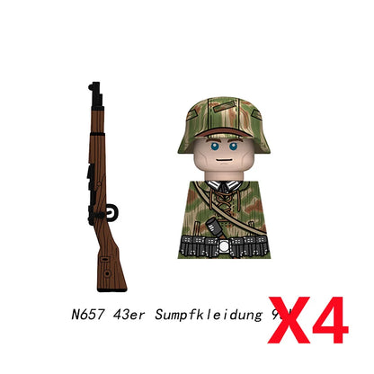 Military WWII Figure Building Blocks Accessories MP40 Rocket Launcher MG42 Officer Army Camouflage Soldier Pzf 98K Toy Gift N029