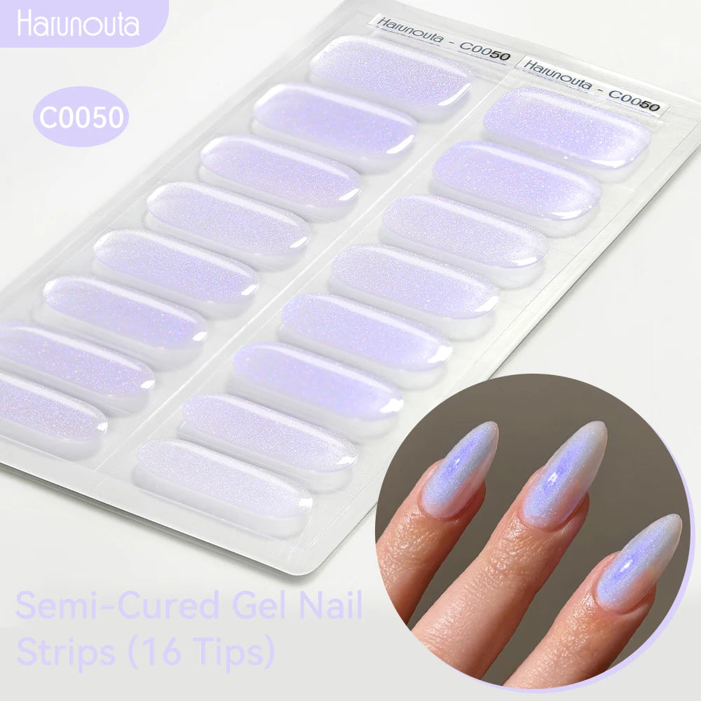 Harunouta Gradient Semi Cured Gel Nail Sticker Long-Lasting UV Nail Sticker UV/LED Extension Gel Nail Foil Gel Polish Full Cover