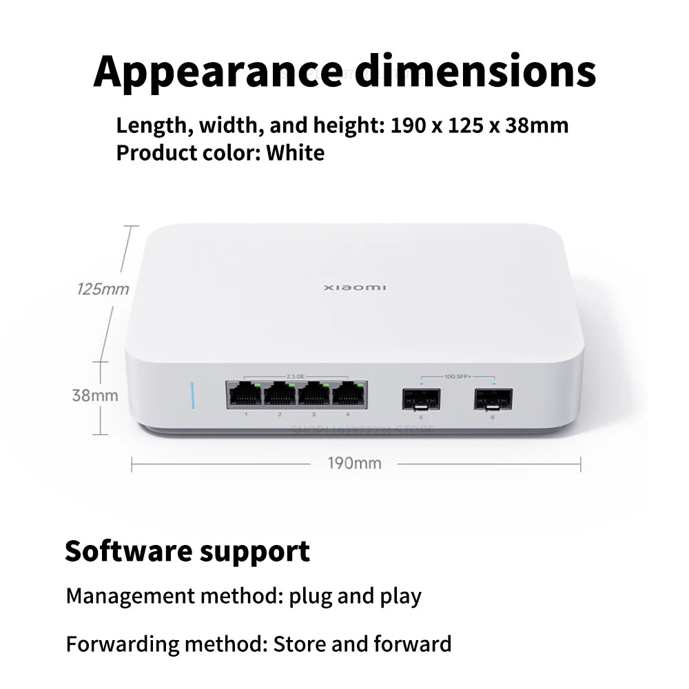 2025 NEW Xiaomi 10G Ethernet Switch 4×2.5G+2×10GMbps Mini Network Switches VLAN Ethernet Splitter Lan Router 6 Ports Hub Switch.