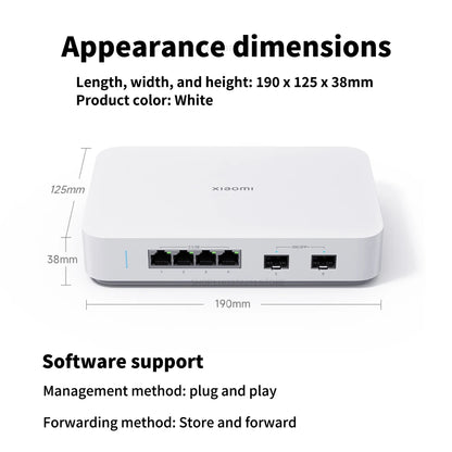 2025 NEW Xiaomi 10G Ethernet Switch 4×2.5G+2×10GMbps Mini Network Switches VLAN Ethernet Splitter Lan Router 6 Ports Hub Switch.