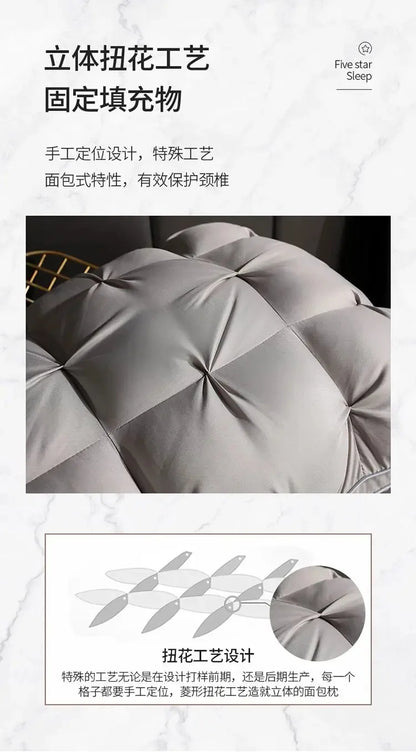New Hilton Twisted Flower Bread Pillow Feather Velvet Neck Protection Hotel Pillow Core Single Person Not Easy to Collapse.