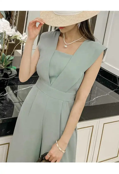 Slimming High Waist Wide Leg Pants Korean Style Fashionable Women's One-Piece Jumpsuit Summer New Arrival Simple Elegant
