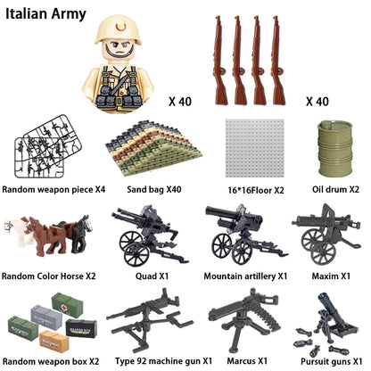 WWII Infantry Military Soldier War National Army Mini Gun Weapon Models Building Blocks Building Blocks Toys for Kids.