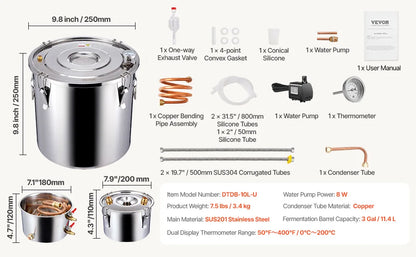 SucceBuy Alcohol Still Stainless Steel Water Alcohol Distiller Fast Cooling Dual Condenser Distiller Kit for Wine Whisky Brandy.