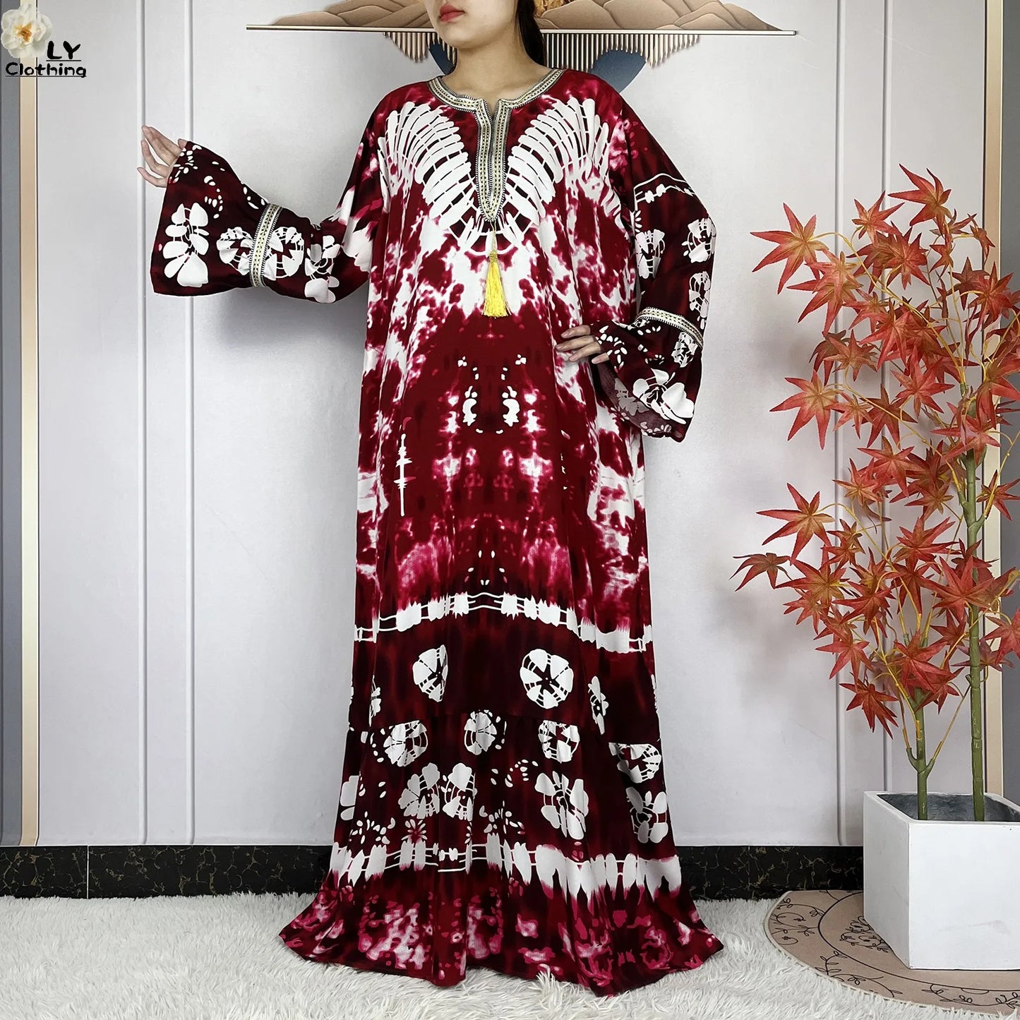 New Women Party Dress Dubai Muslim Summer Cotton Long Sleeve Collect Waist Boubou Maxi Islam Women Elegant Dress African Abaya